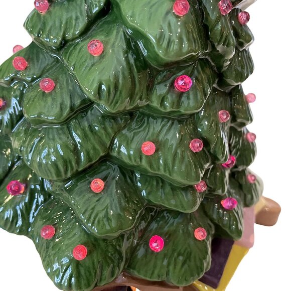 Unique Vintage Handmade Ceramic Green u Christmas Tree Little Girl Presents Tedd - Picture 16 of 16